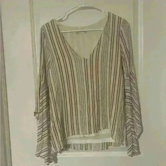 Altar’d State Striped V-Neck Bell Sleeve Top Size Small. - Picture 2 of 5